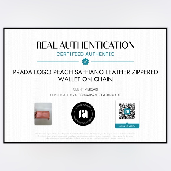 💯 PRADA Logo Peach Saffiano Leather Zippered Wallet on Chain W/ auth cert - Picture 12 of 12